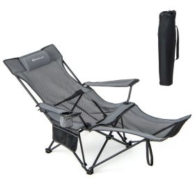 Camping Lounge Chair with Detachable Footrest Adjustable Backrest (Color: gray)